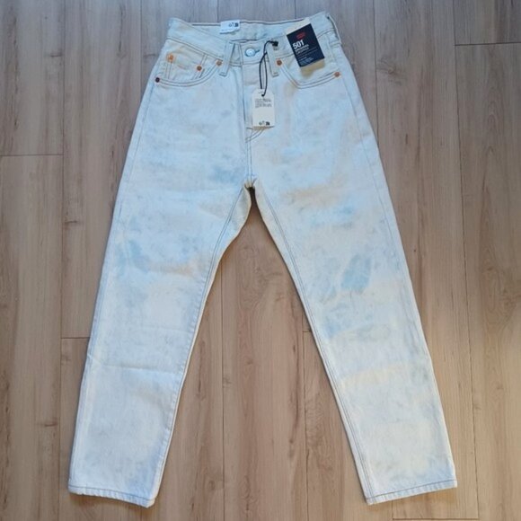 Levi's 501 Cropped Jeans Rare Light Wash Acid Blue Splash 25x26 NWT - Picture 3 of 13